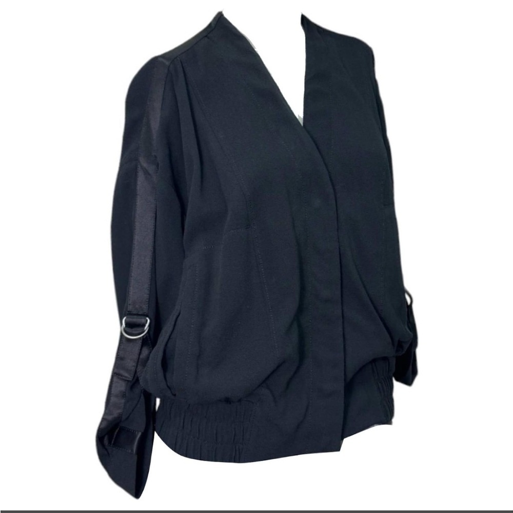 Helmut Lang black lightweight bomber elastic waist satin trim straps small
